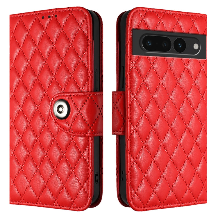 For Google Pixel 7 Pro Rhombic Texture Flip Leather Phone Case with Lanyard