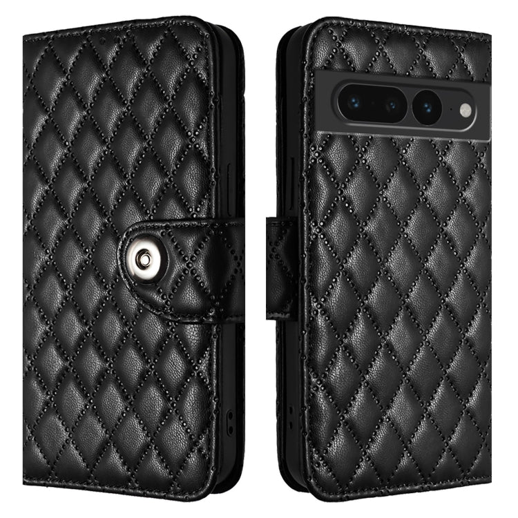 For Google Pixel 7 Pro Rhombic Texture Flip Leather Phone Case with Lanyard