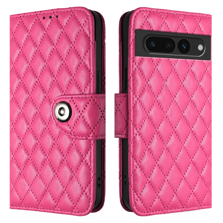 For Google Pixel 7 Pro Rhombic Texture Flip Leather Phone Case with Lanyard