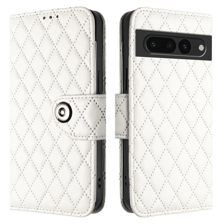 For Google Pixel 7 Pro Rhombic Texture Flip Leather Phone Case with Lanyard