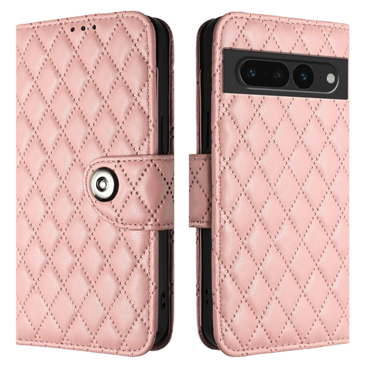 For Google Pixel 7 Pro Rhombic Texture Flip Leather Phone Case with Lanyard