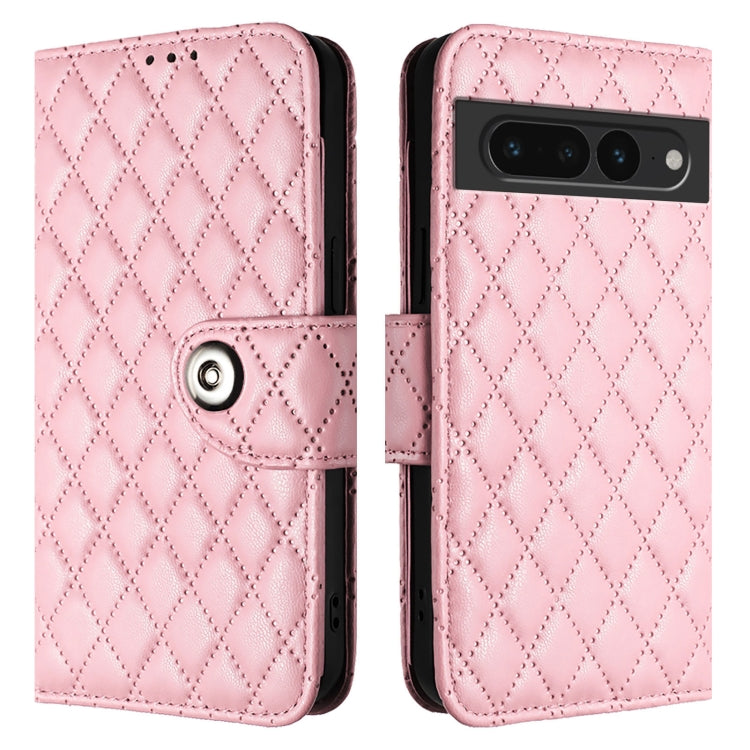 For Google Pixel 7 Pro Rhombic Texture Flip Leather Phone Case with Lanyard