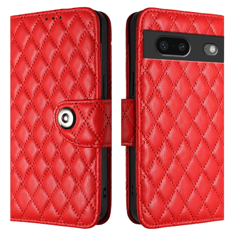 For Google Pixel 7 Rhombic Texture Flip Leather Phone Case with Lanyard