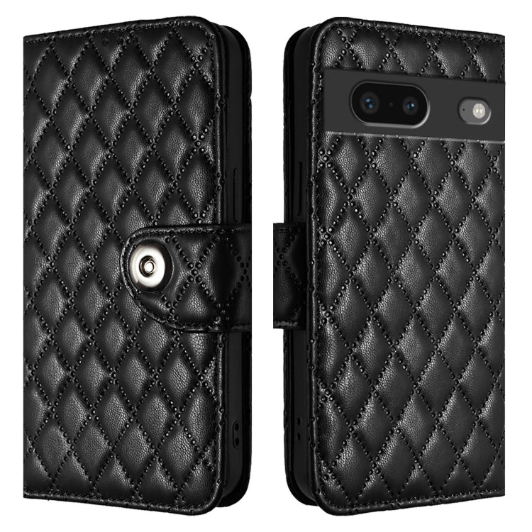 For Google Pixel 7 Rhombic Texture Flip Leather Phone Case with Lanyard