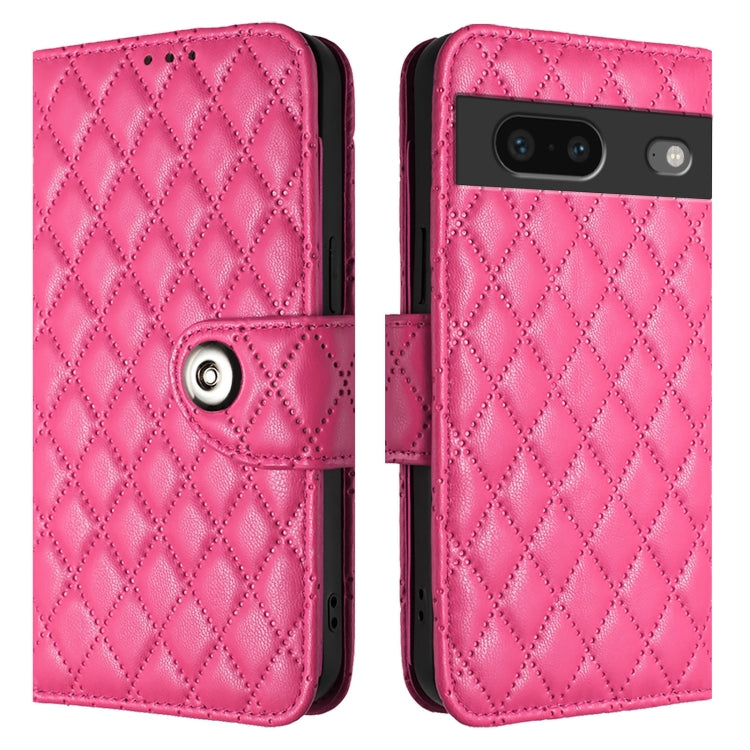For Google Pixel 7 Rhombic Texture Flip Leather Phone Case with Lanyard