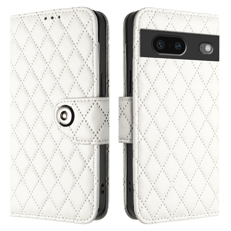 For Google Pixel 7 Rhombic Texture Flip Leather Phone Case with Lanyard