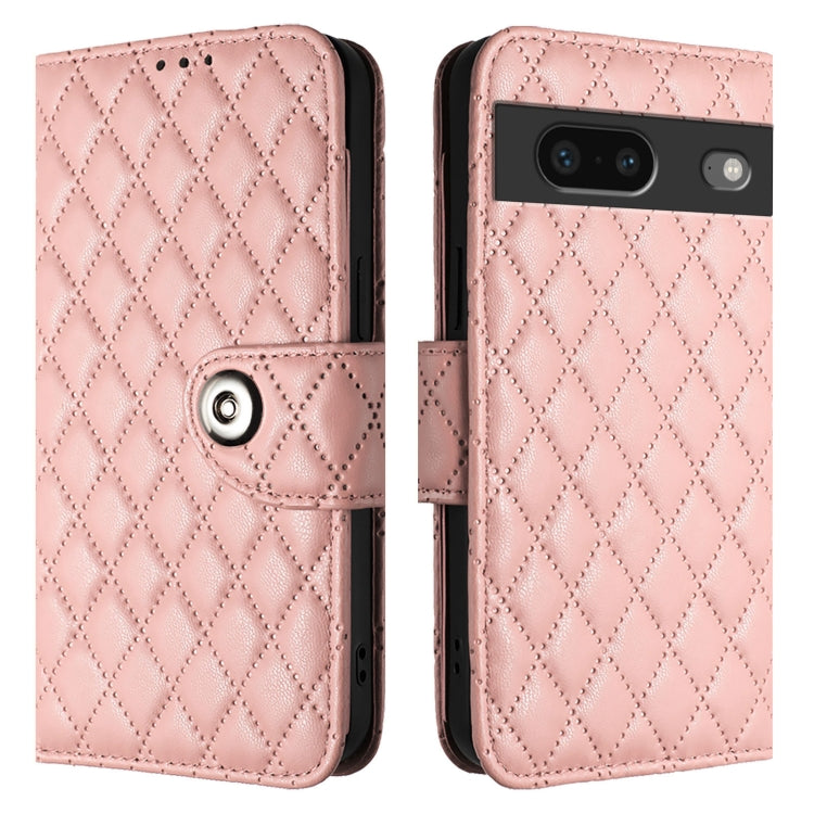 For Google Pixel 7 Rhombic Texture Flip Leather Phone Case with Lanyard