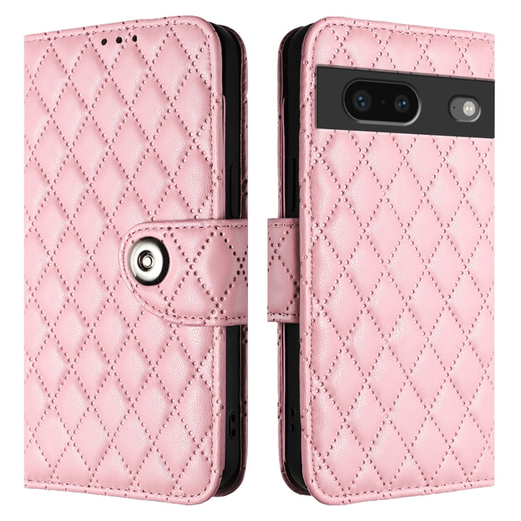 For Google Pixel 7 Rhombic Texture Flip Leather Phone Case with Lanyard