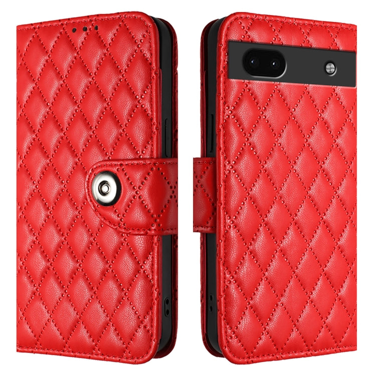 For Google Pixel 6a Rhombic Texture Flip Leather Phone Case with Lanyard