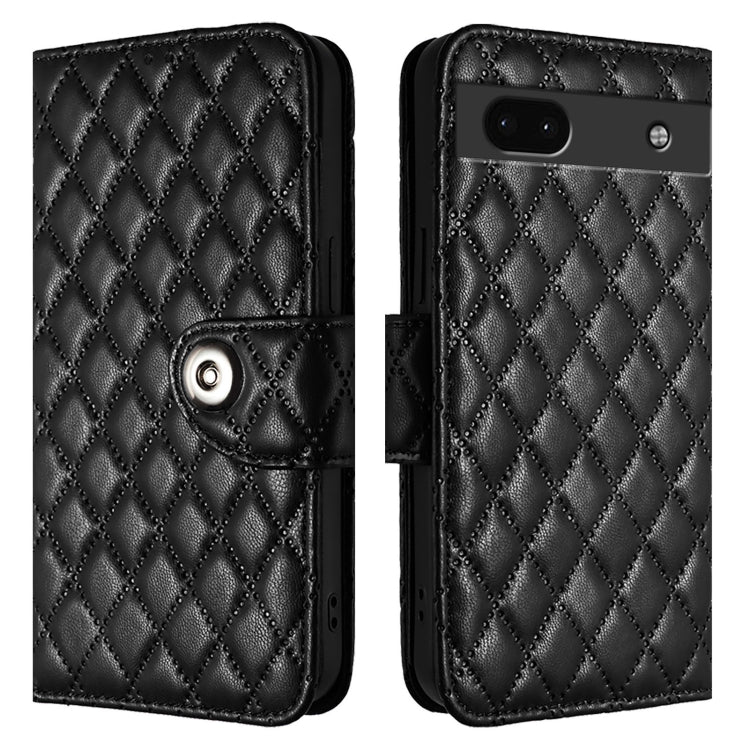 For Google Pixel 6a Rhombic Texture Flip Leather Phone Case with Lanyard
