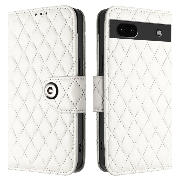 For Google Pixel 6a Rhombic Texture Flip Leather Phone Case with Lanyard