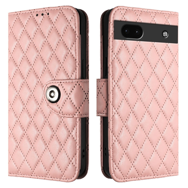 For Google Pixel 6a Rhombic Texture Flip Leather Phone Case with Lanyard