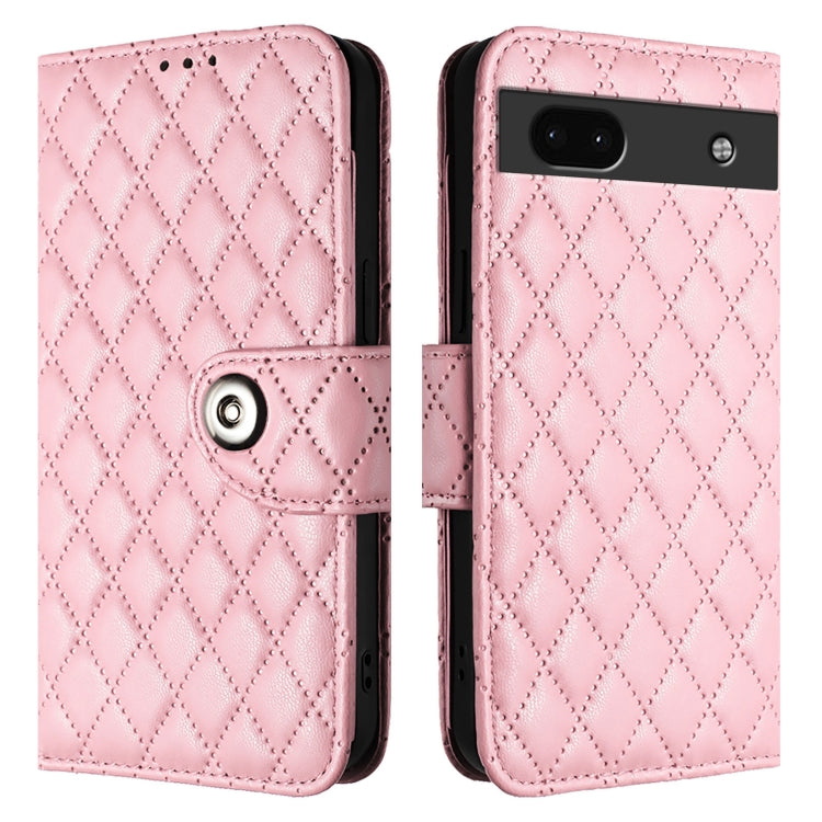 For Google Pixel 6a Rhombic Texture Flip Leather Phone Case with Lanyard