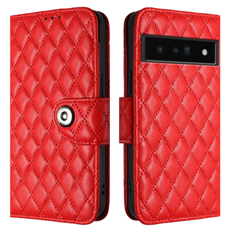 For Google Pixel 6 Pro Rhombic Texture Flip Leather Phone Case with Lanyard