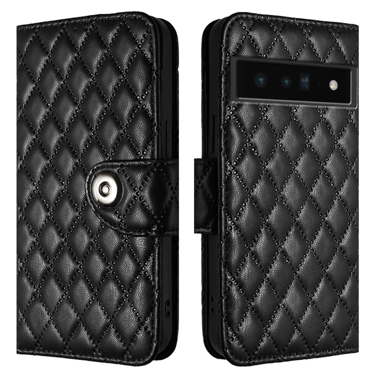 For Google Pixel 6 Pro Rhombic Texture Flip Leather Phone Case with Lanyard