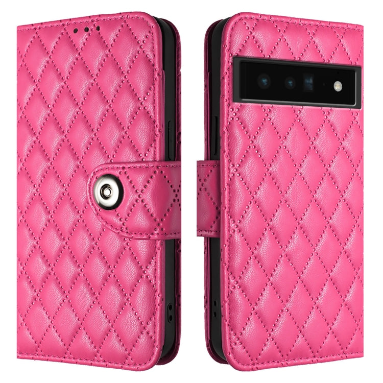 For Google Pixel 6 Pro Rhombic Texture Flip Leather Phone Case with Lanyard