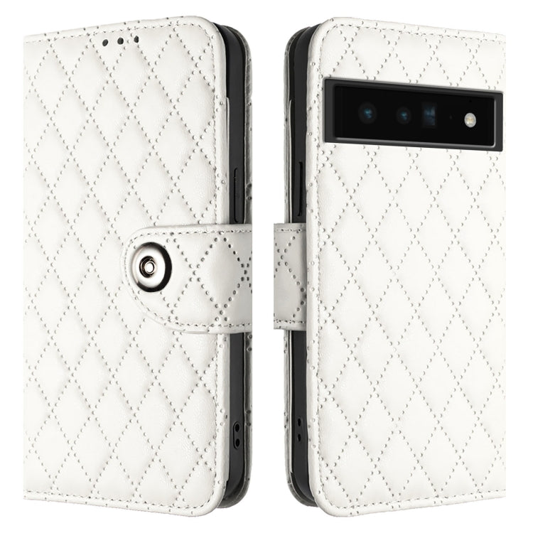 For Google Pixel 6 Pro Rhombic Texture Flip Leather Phone Case with Lanyard