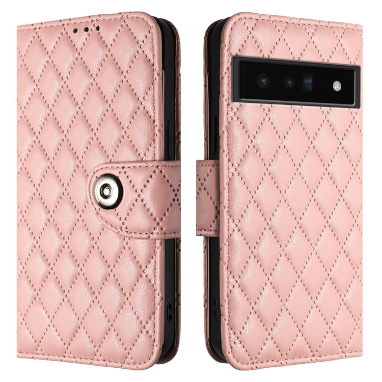 For Google Pixel 6 Pro Rhombic Texture Flip Leather Phone Case with Lanyard