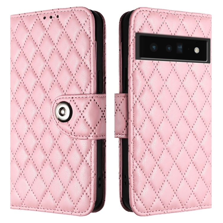 For Google Pixel 6 Pro Rhombic Texture Flip Leather Phone Case with Lanyard