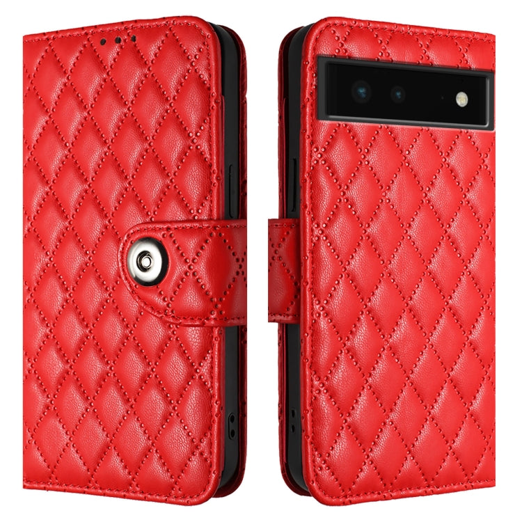 For Google Pixel 6 Rhombic Texture Flip Leather Phone Case with Lanyard