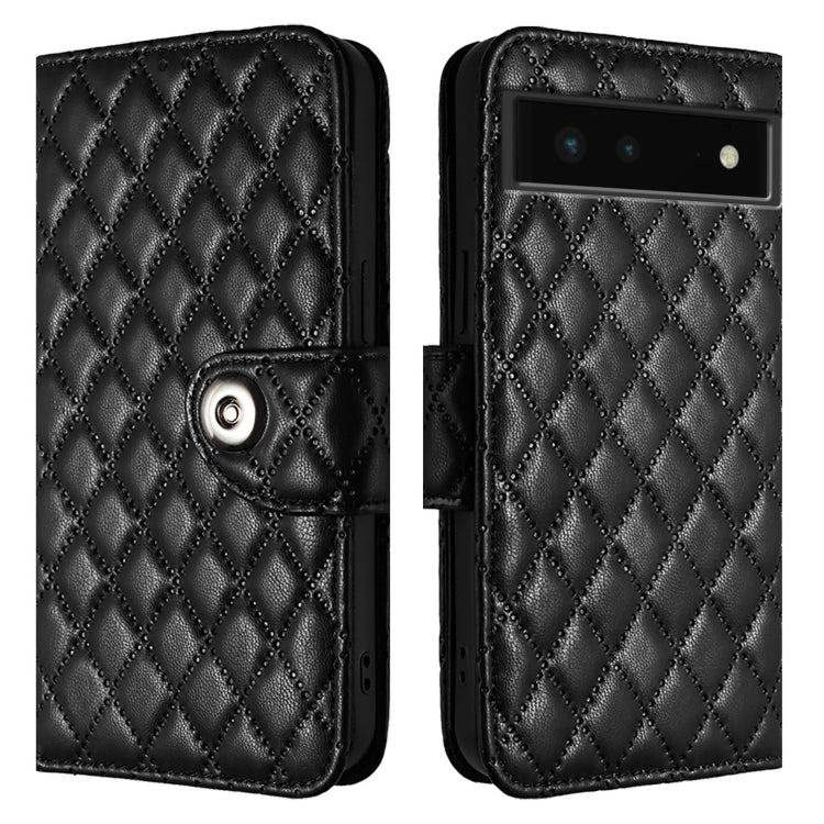 For Google Pixel 6 Rhombic Texture Flip Leather Phone Case with Lanyard