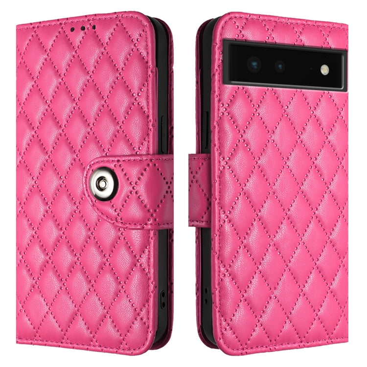 For Google Pixel 6 Rhombic Texture Flip Leather Phone Case with Lanyard