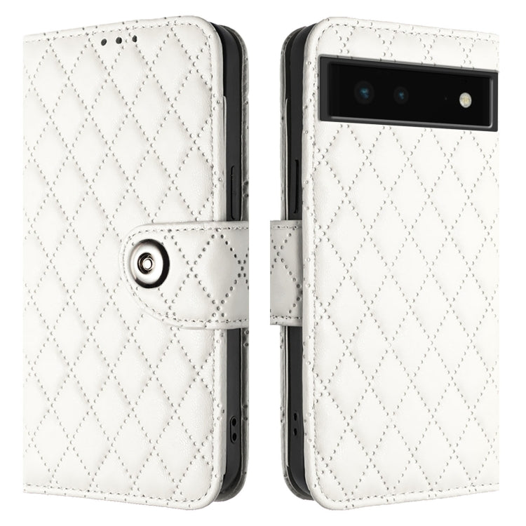 For Google Pixel 6 Rhombic Texture Flip Leather Phone Case with Lanyard