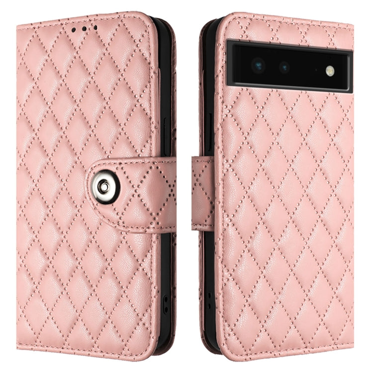 For Google Pixel 6 Rhombic Texture Flip Leather Phone Case with Lanyard