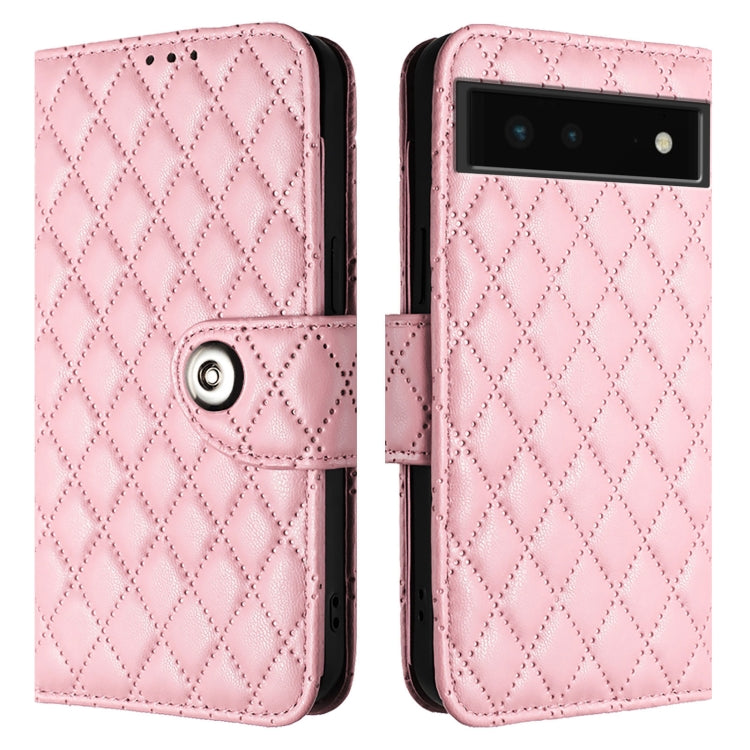 For Google Pixel 6 Rhombic Texture Flip Leather Phone Case with Lanyard