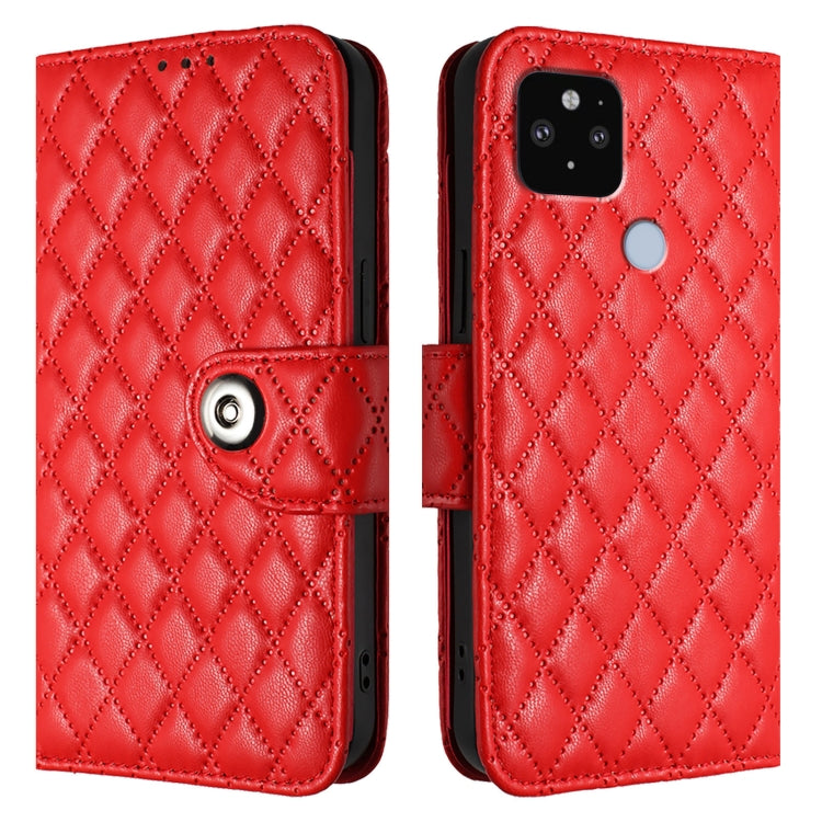 For Google Pixel 5 XL / Pixel 4a 5G Rhombic Texture Flip Leather Phone Case with Lanyard