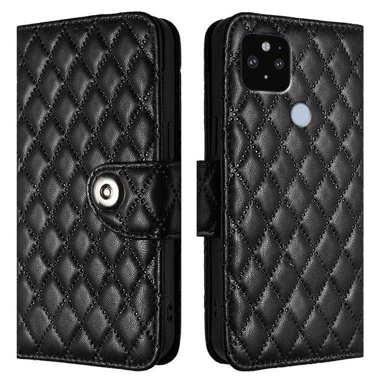 For Google Pixel 5 XL / Pixel 4a 5G Rhombic Texture Flip Leather Phone Case with Lanyard