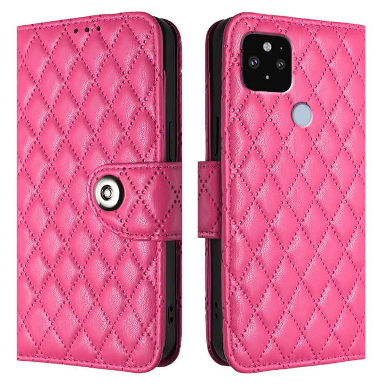 For Google Pixel 5 XL / Pixel 4a 5G Rhombic Texture Flip Leather Phone Case with Lanyard