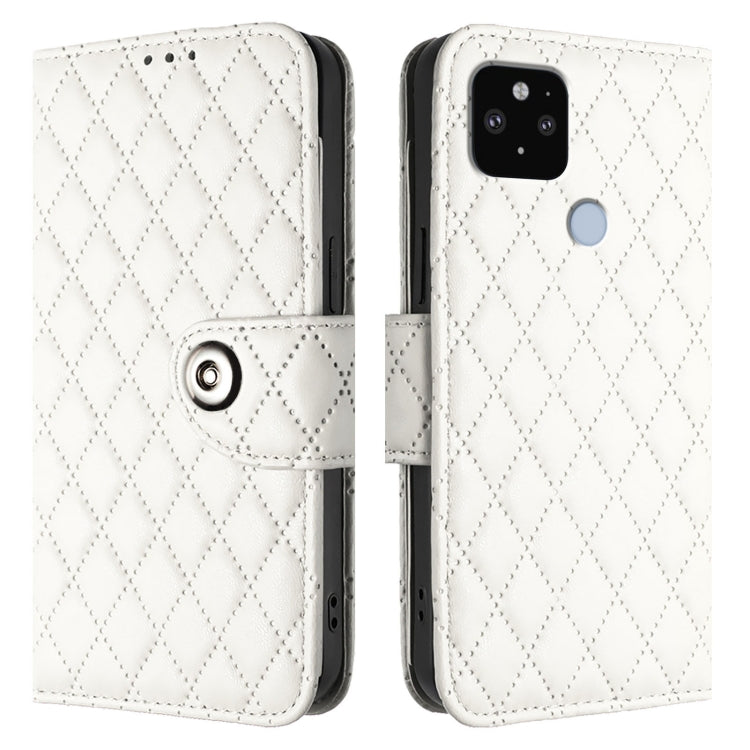 For Google Pixel 5 XL / Pixel 4a 5G Rhombic Texture Flip Leather Phone Case with Lanyard
