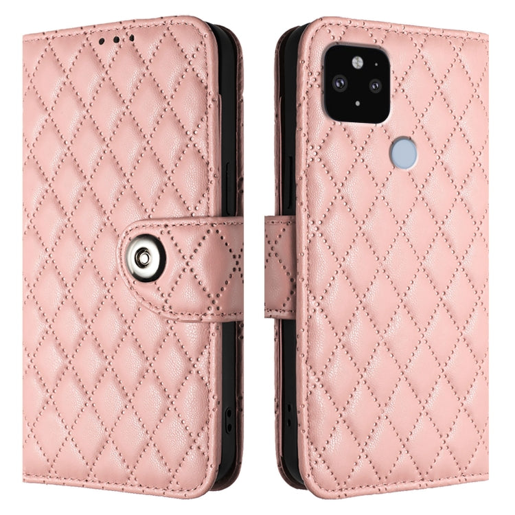For Google Pixel 5 XL / Pixel 4a 5G Rhombic Texture Flip Leather Phone Case with Lanyard