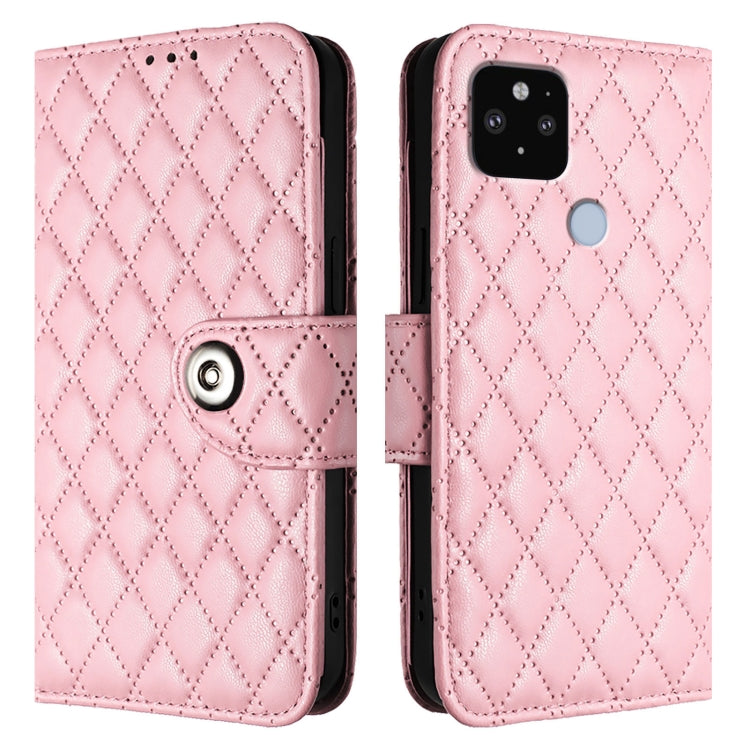 For Google Pixel 5 XL / Pixel 4a 5G Rhombic Texture Flip Leather Phone Case with Lanyard
