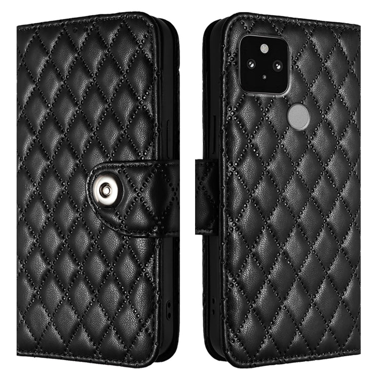For Google Pixel 5 Rhombic Texture Flip Leather Phone Case with Lanyard