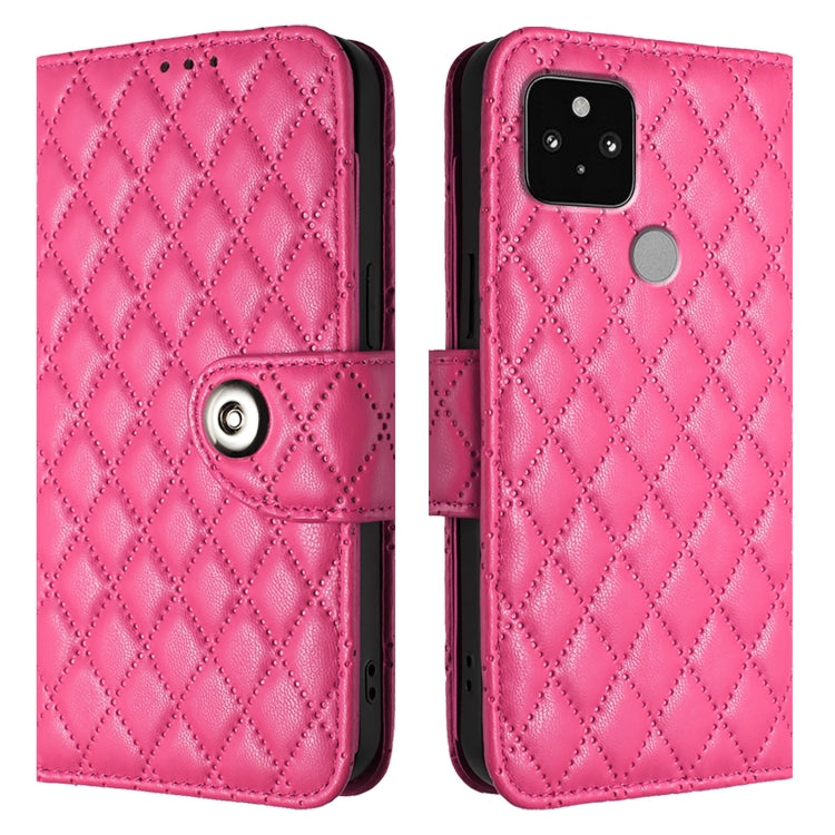 For Google Pixel 5 Rhombic Texture Flip Leather Phone Case with Lanyard