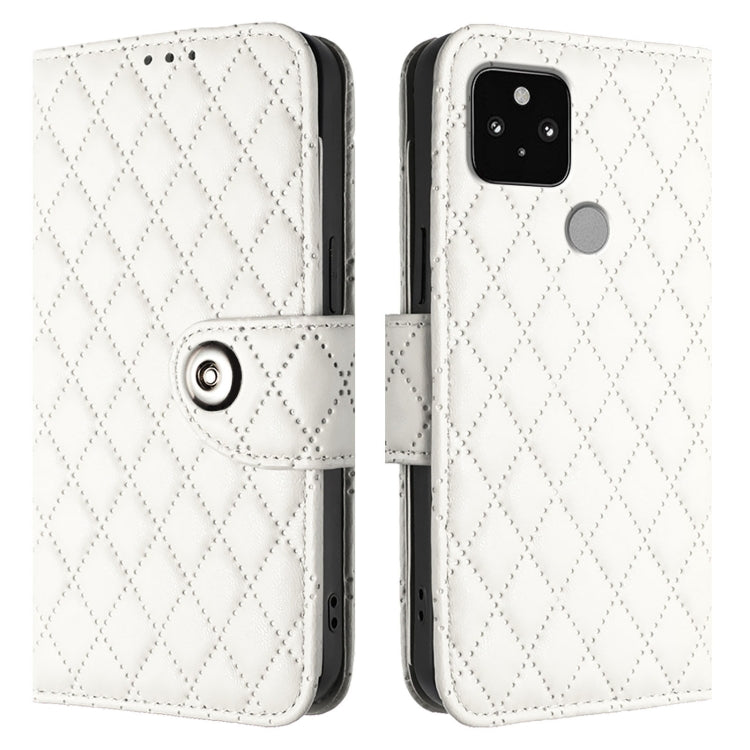 For Google Pixel 5 Rhombic Texture Flip Leather Phone Case with Lanyard