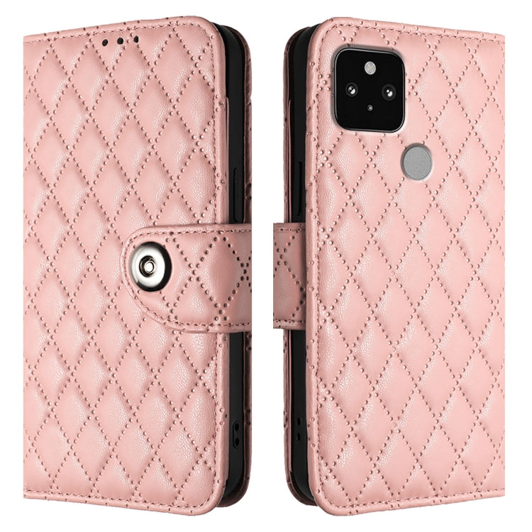 For Google Pixel 5 Rhombic Texture Flip Leather Phone Case with Lanyard