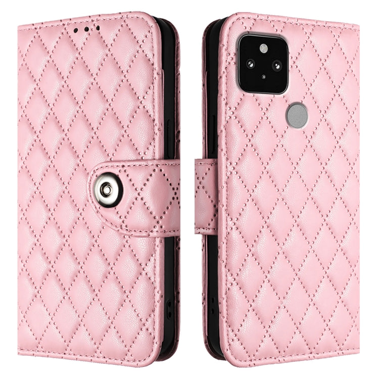 For Google Pixel 5 Rhombic Texture Flip Leather Phone Case with Lanyard