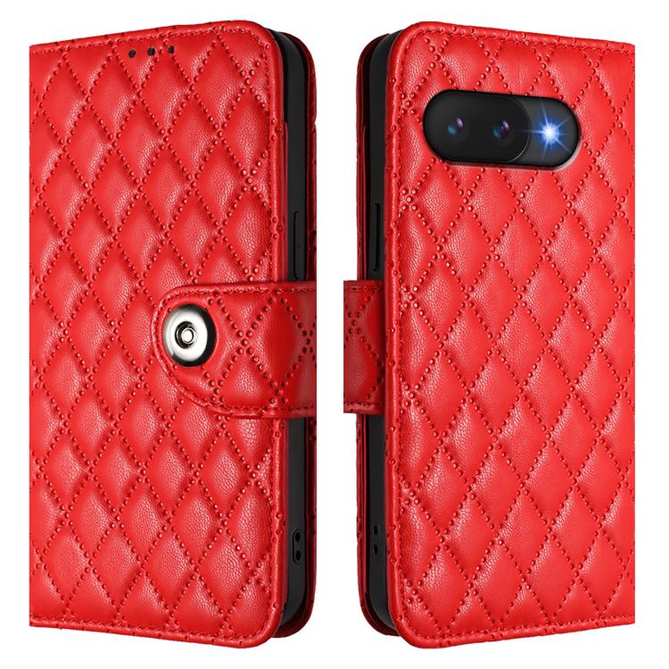 For Google Pixel 9a Rhombic Texture Flip Leather Phone Case with Lanyard