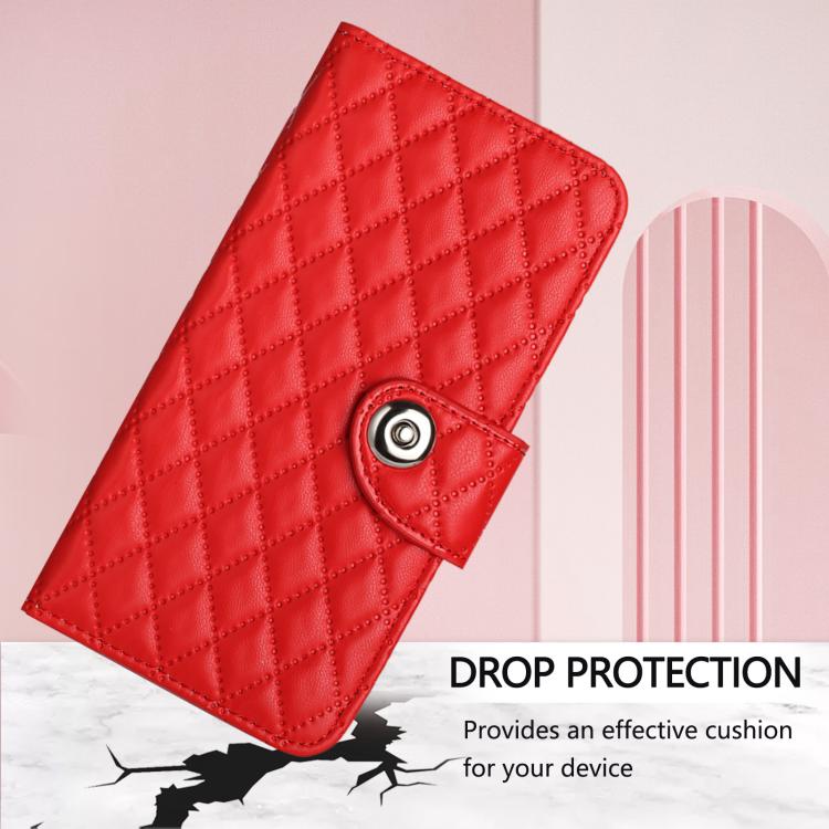 For Google Pixel 9a Rhombic Texture Flip Leather Phone Case with Lanyard