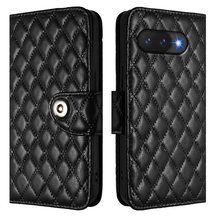 For Google Pixel 9a Rhombic Texture Flip Leather Phone Case with Lanyard