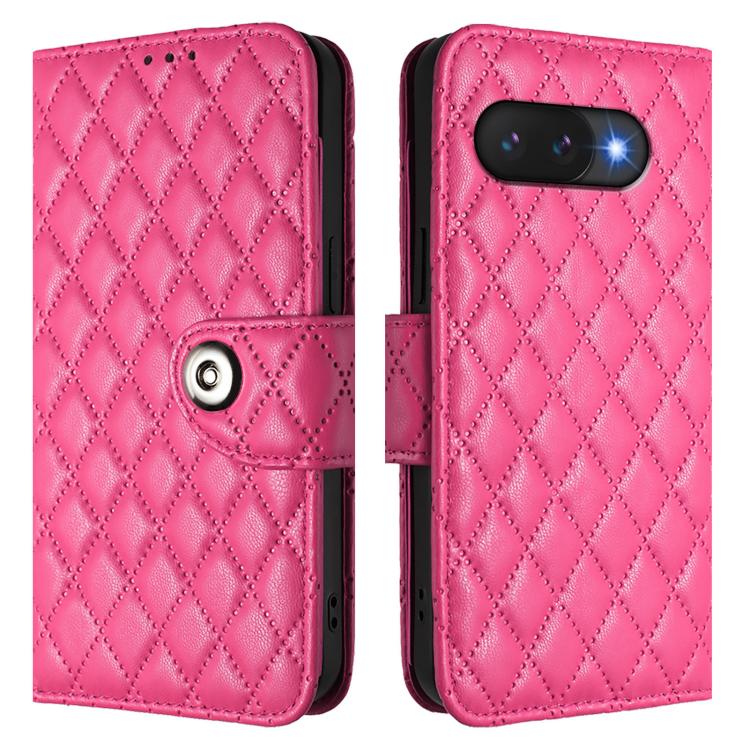 For Google Pixel 9a Rhombic Texture Flip Leather Phone Case with Lanyard