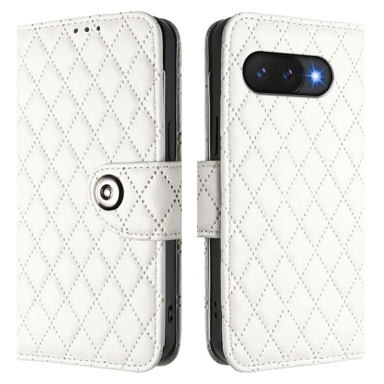 For Google Pixel 9a Rhombic Texture Flip Leather Phone Case with Lanyard