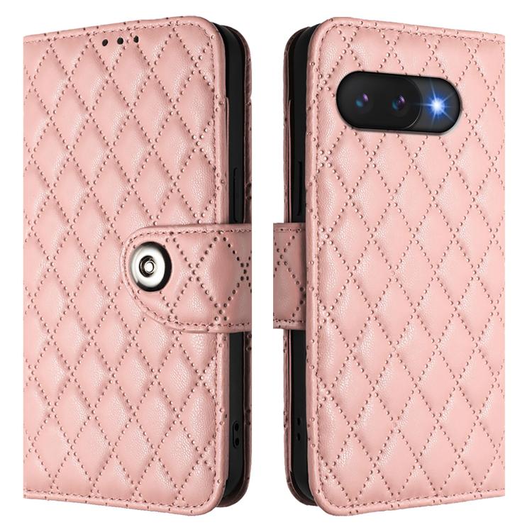 For Google Pixel 9a Rhombic Texture Flip Leather Phone Case with Lanyard