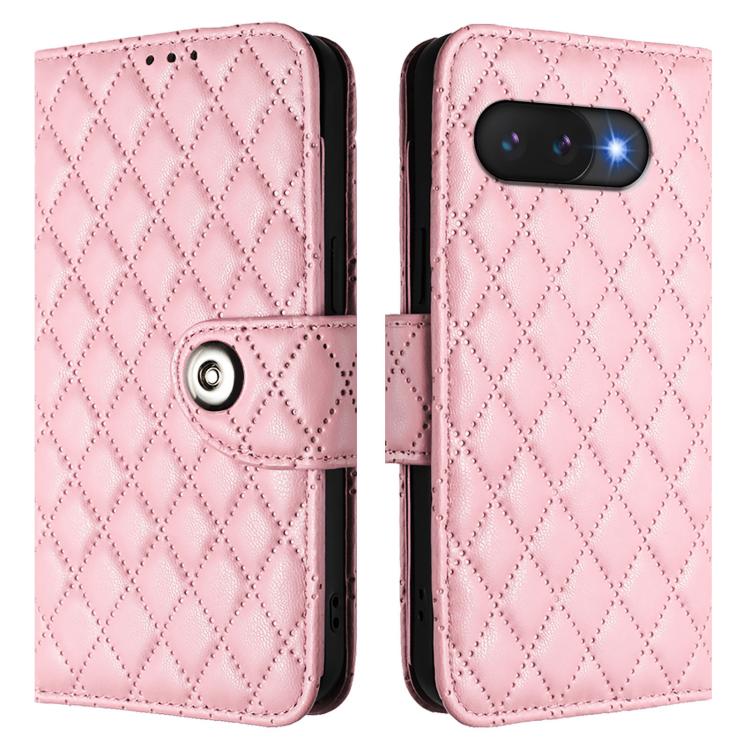 For Google Pixel 9a Rhombic Texture Flip Leather Phone Case with Lanyard