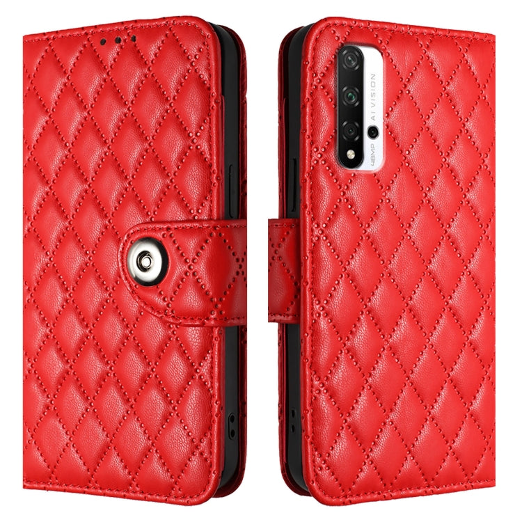 For Honor 20 / 20 Pro / 20S Rhombic Texture Flip Leather Phone Case with Lanyard