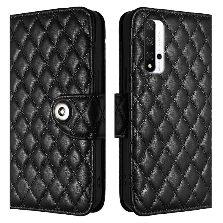 For Honor 20 / 20 Pro / 20S Rhombic Texture Flip Leather Phone Case with Lanyard