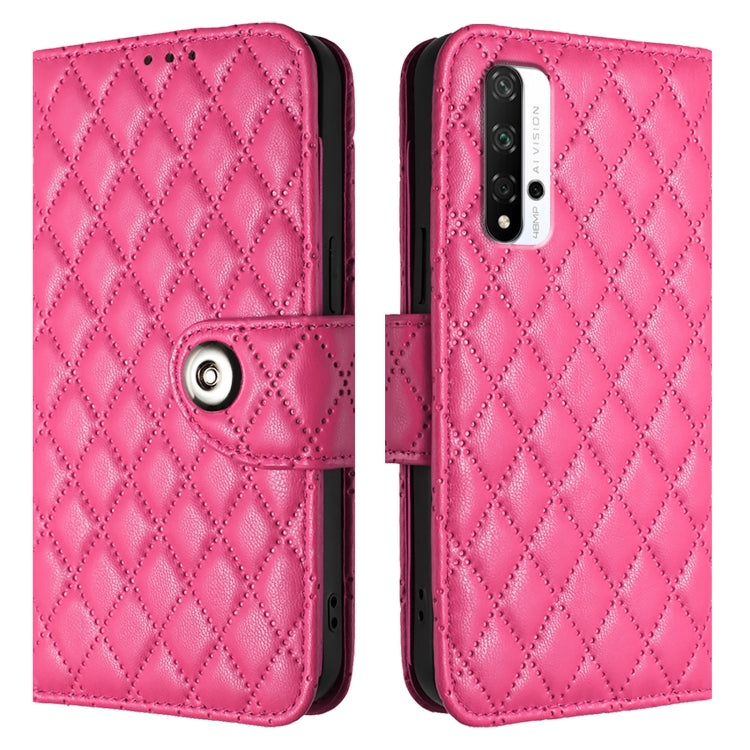 For Honor 20 / 20 Pro / 20S Rhombic Texture Flip Leather Phone Case with Lanyard